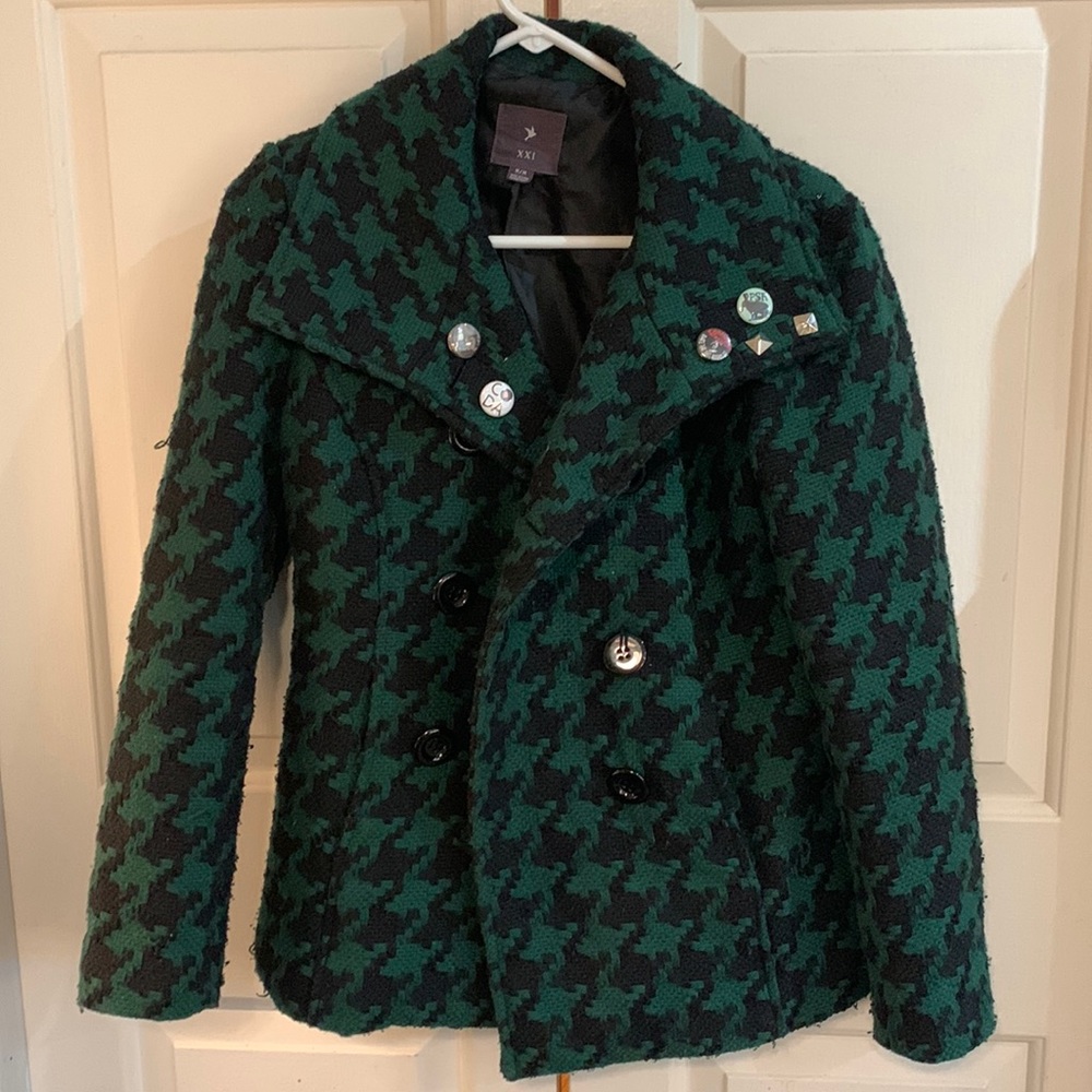 Green black pea coat